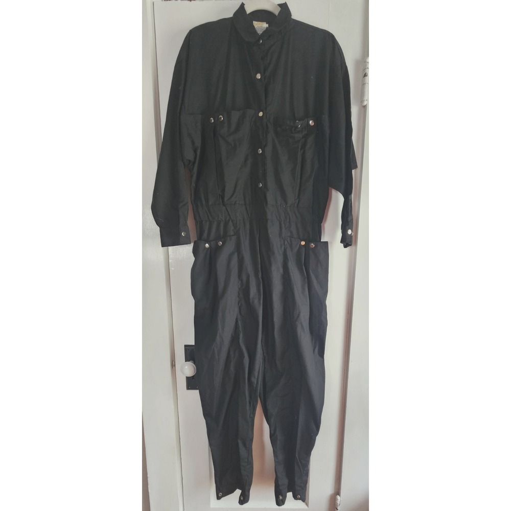 Vtg CYN LES by SHIRLEE designs cotton blend snap buttons multi pockets S black